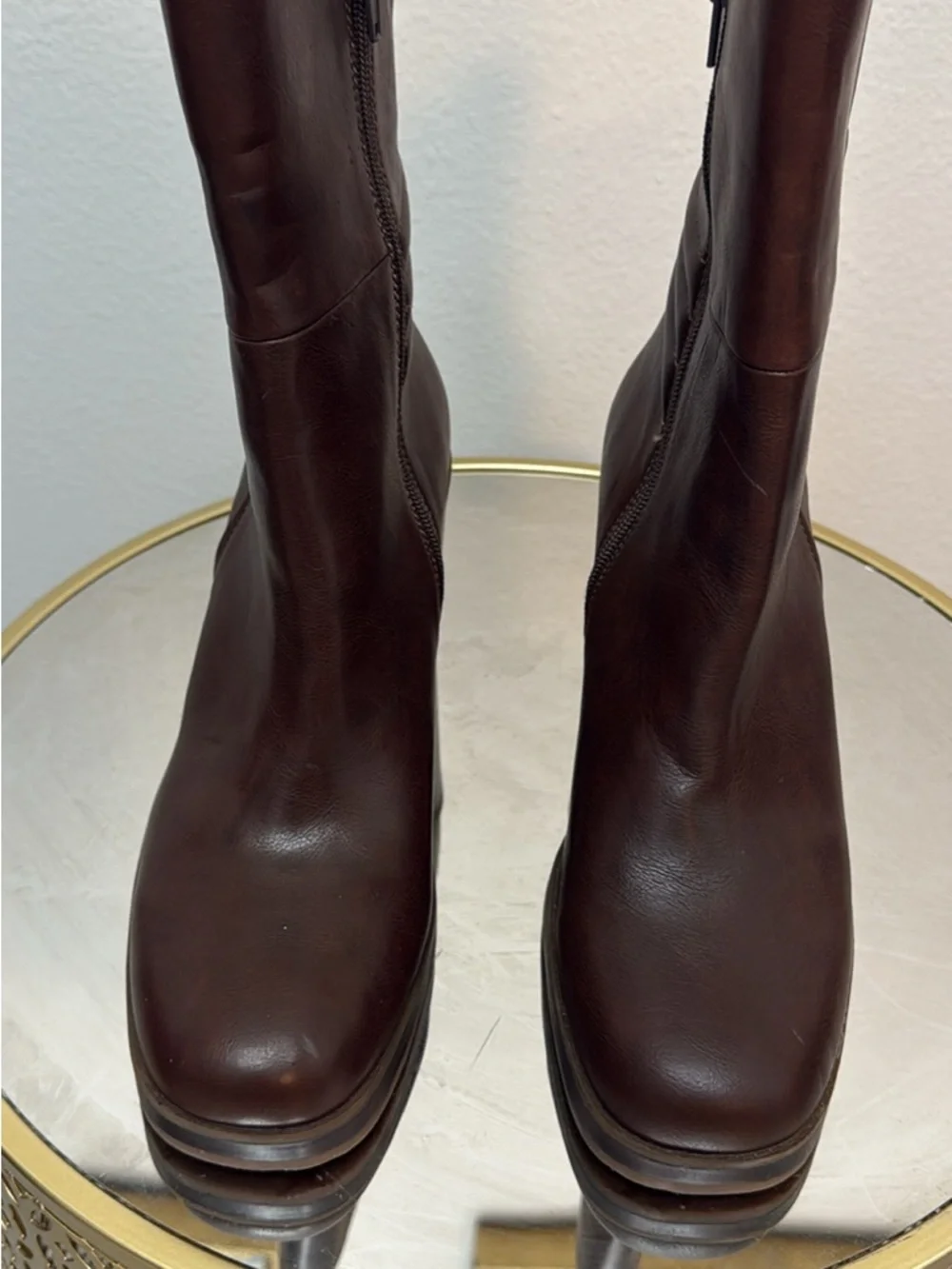 Dark Brown Leather Tall Boots - Picture 1 of 7